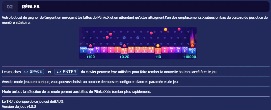 Écran des règles et du RTP